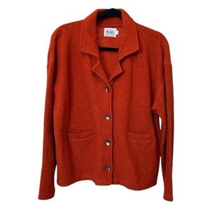 Vintage Boiled Wool Jacket Burnt Orange 100% Wool Button Front Oversized Small